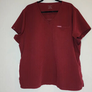 Jaanuu 3 Pocket V-Neck Wine Red Scrub Top. Size 3X.